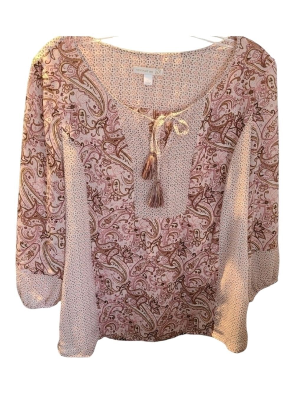 WESTPORT 1962 Long Sleeve Bohemian 3/4 Sleeve Pink Paisley Blouse Size Large